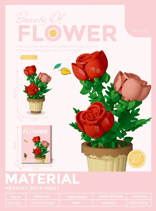 Potted Plant (Red Roses) Building Blocks
