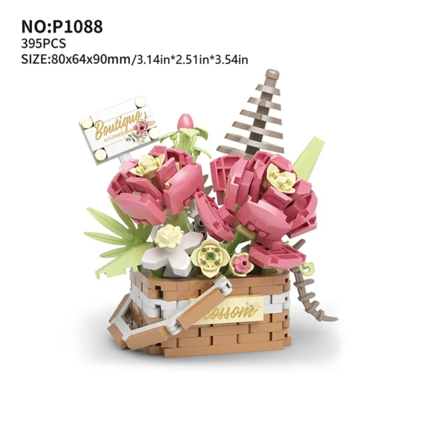 Red Rose Basket Flowers Bricks Set